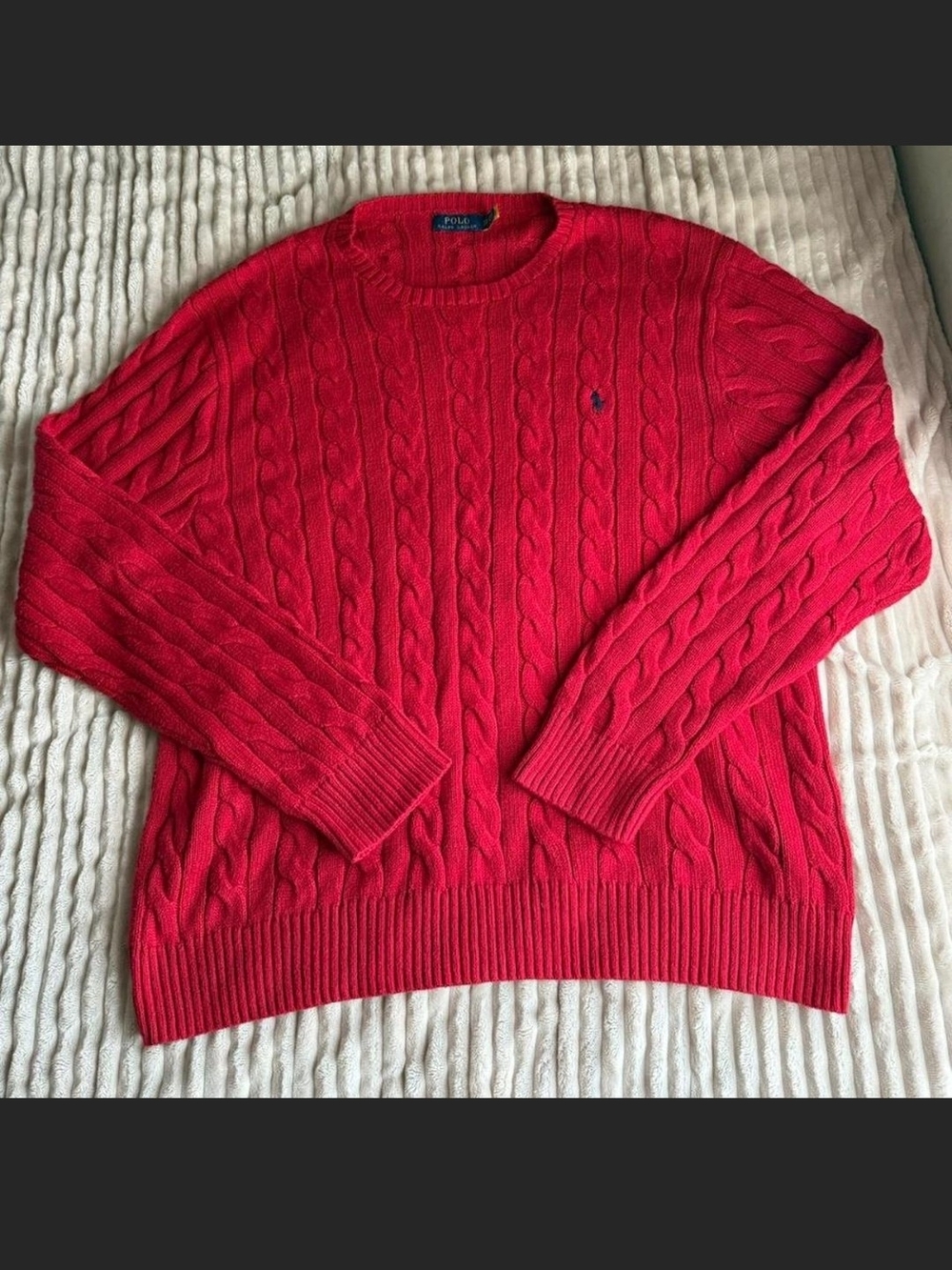 Ralph Lauren Bright Red Cable-Knit Crewneck Sweater